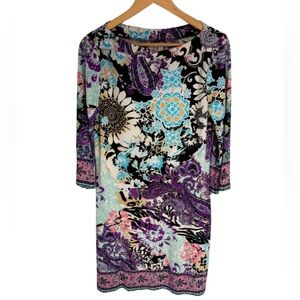 E. Teal & Purple Boho Abstract Paisley Dress size 8